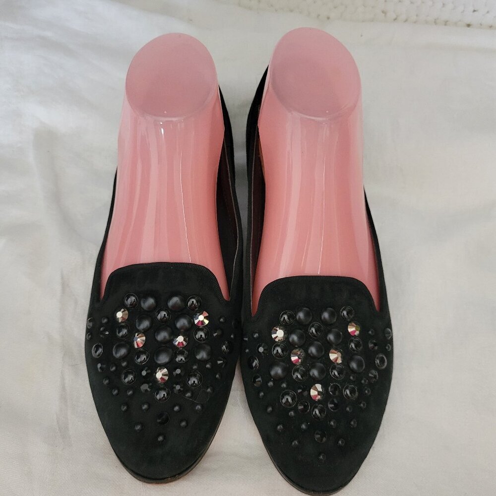 Anne Klein iflex Della 8 Leather Suede black loafers flat shoes beaded glamorous